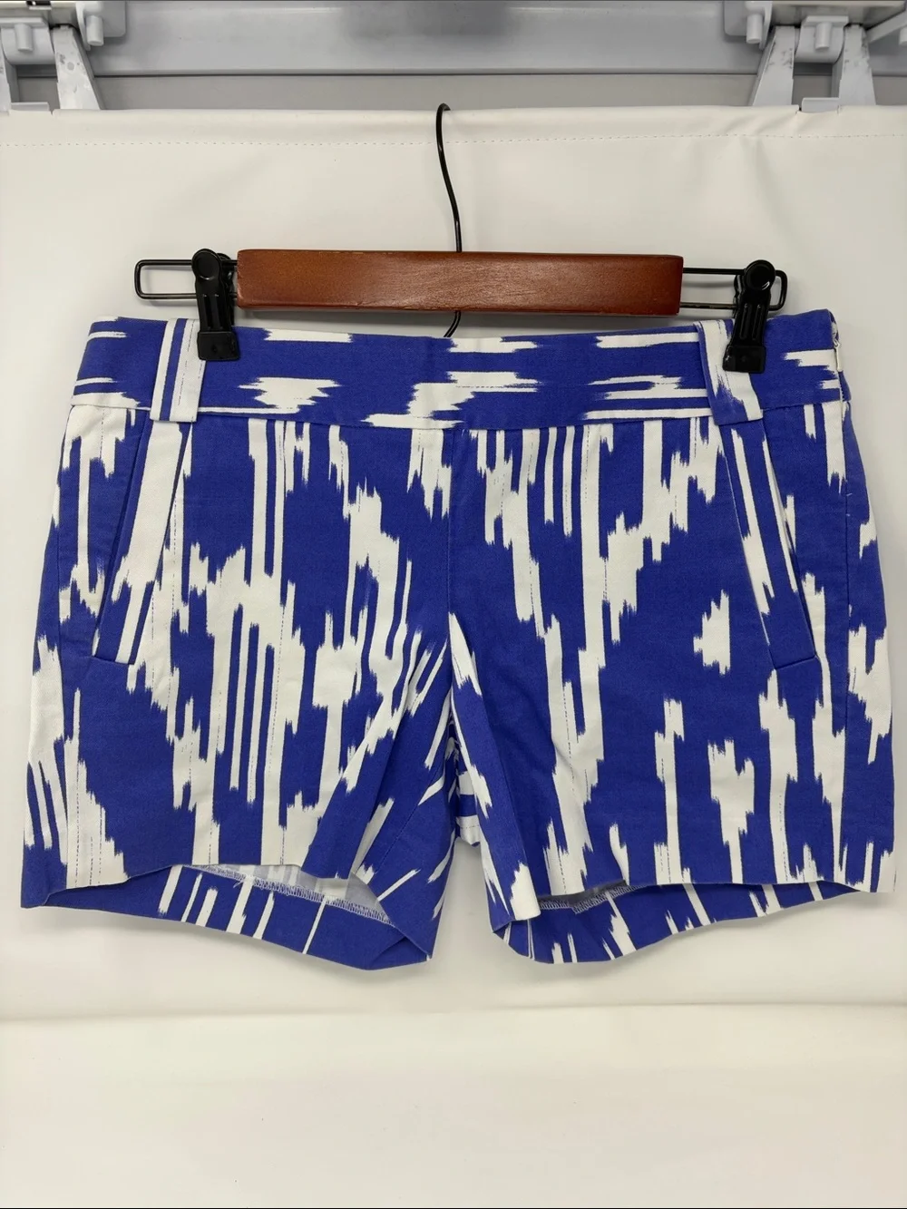J. Crew Purple and White Abstract Print Flat Front Shorts Size 4
